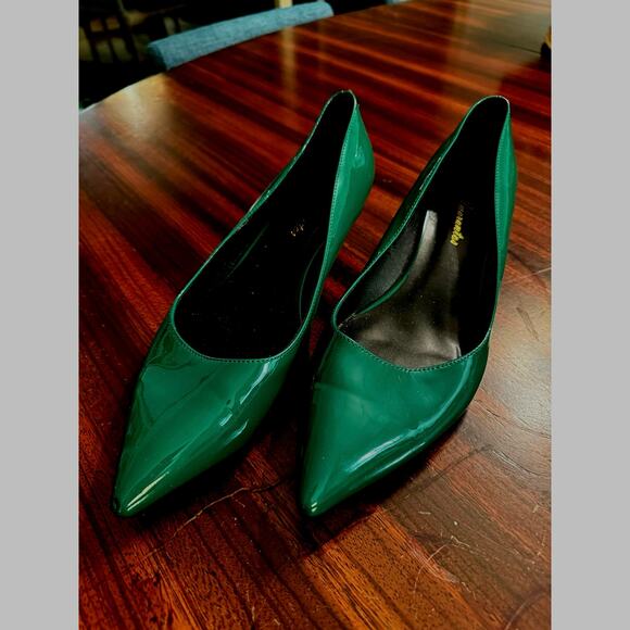 Amarantos Shoes - Amarantos Kelly Green Pointy Toe Ultra Low Kitten Heel Patent Leather Pumps 10